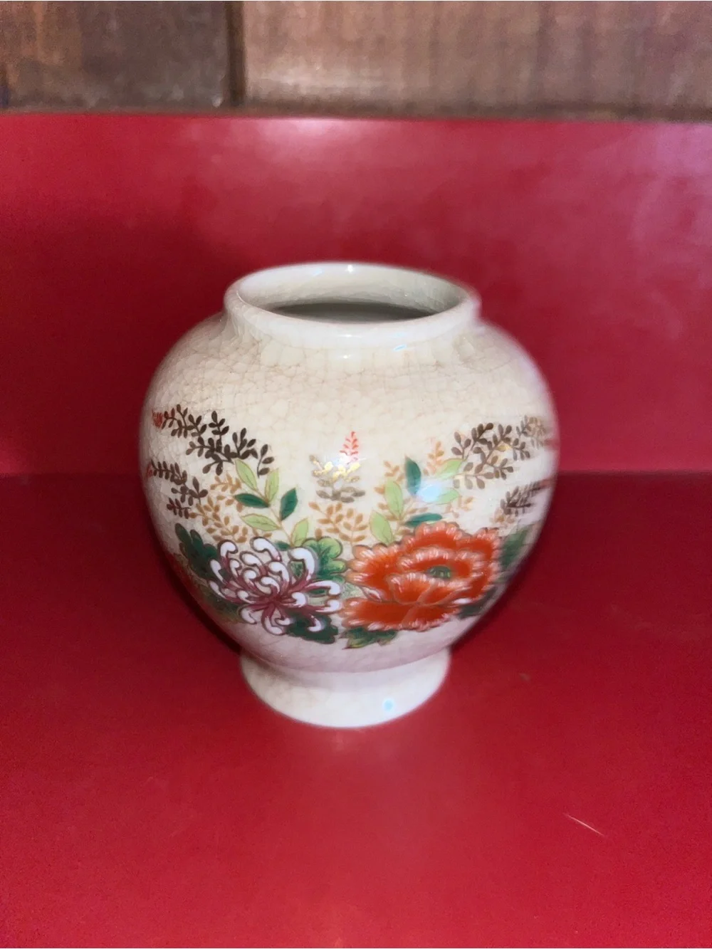 Japanese Crackle Finish OMC Hand Painted 3.5” Vase